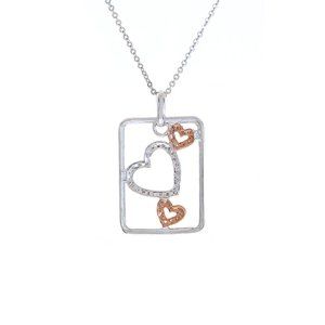 0.25 Carat Square Pendant with Hearts Necklace 10K